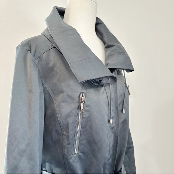 Lafayette 148 New York Metallic Button Zip Anorak Belted Jacket Silver Metal 10 - Picture 9 of 15